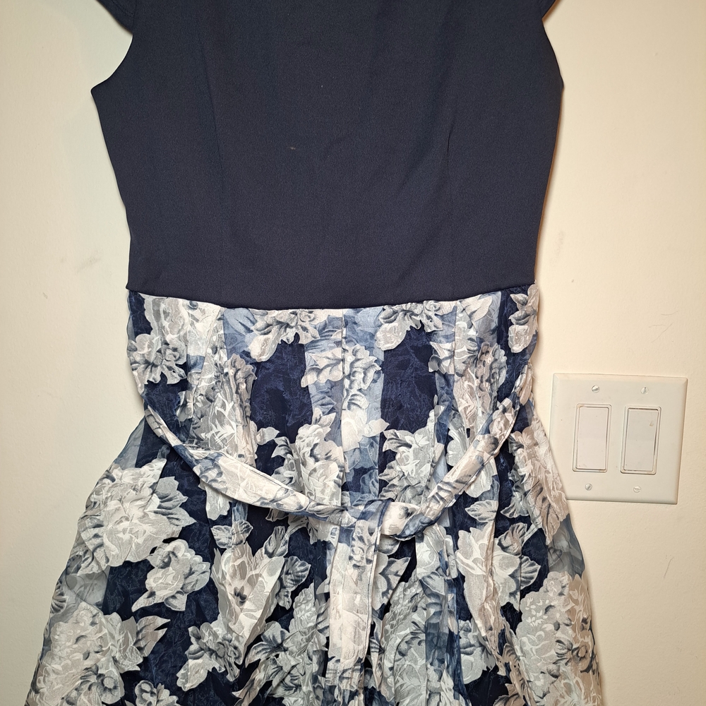 Blue and White Fit and Flare Sleeveless Wedding Guest Dress